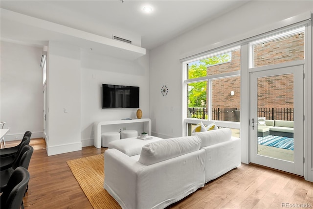 living room featuring light wood-type flooring