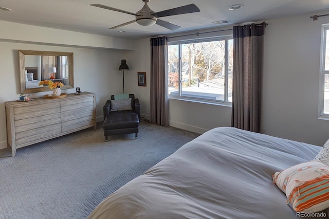 bedroom featuring ceiling fan and carpet floors