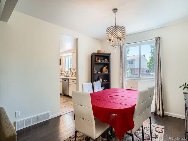 7520 Braun Ct, Arvada, CO 80005 - dining room featuring a chandelier and wood-type flooring