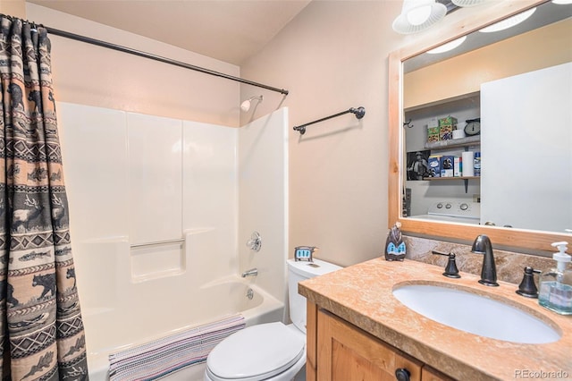 full bathroom with vanity, toilet, and shower / bath combo