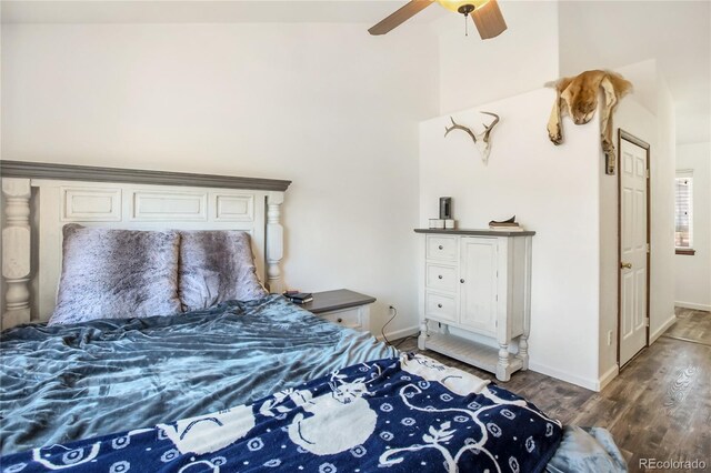 bedroom with hardwood / wood-style floors and ceiling fan