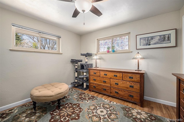 living area featuring baseboards, healthy amount of natural light, and wood finished floors