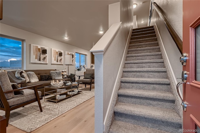 6309 N Hanover St, Denver, CO 80238 - stairs with wood finished floors and recessed lighting