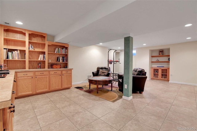 living area with light tile patterned flooring