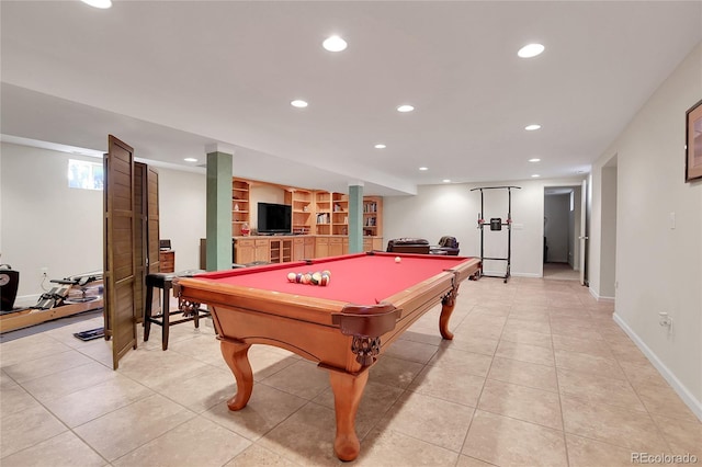 rec room featuring light tile patterned flooring and pool table