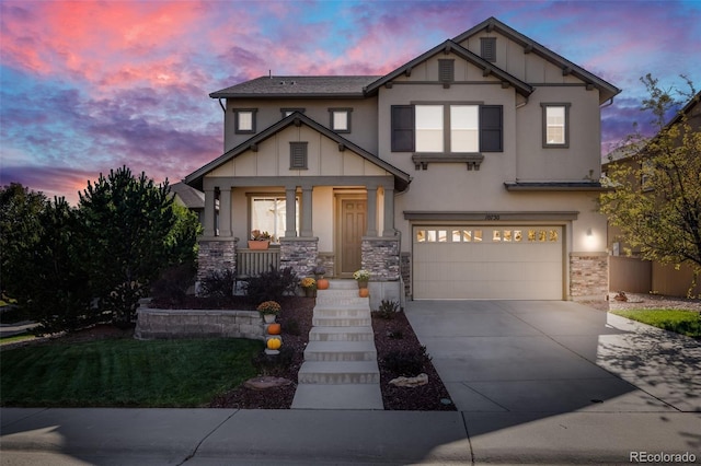 craftsman house featuring a garage and a porch