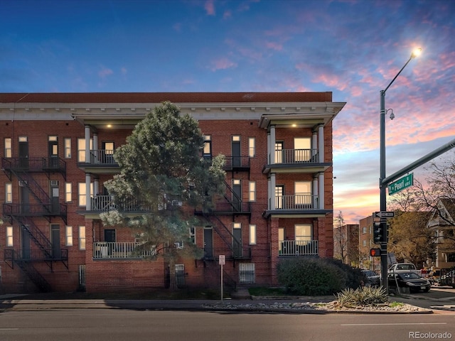 view of property at dusk