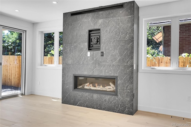 300 S Franklin St, Denver, CO 80209 - detailed view of wood finished floors, recessed lighting, and a premium fireplace