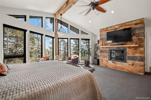 8453 S Scenic Dr, Morrison, CO 80465 - bedroom with a glass covered fireplace, carpet, and recessed lighting