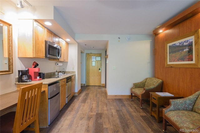 6 Emmons Rd Unit 515, Mount Crested Butte, CO 81225 - kitchen with stainless steel appliances, dark wood-type flooring, light countertops, and recessed lighting