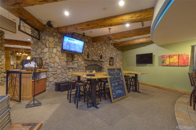 6 Emmons Rd Unit 515, Mount Crested Butte, CO 81225 - carpeted dining area with beam ceiling and recessed lighting
