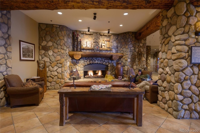 6 Emmons Rd Unit 515, Mount Crested Butte, CO 81225 - living room featuring recessed lighting, light tile patterned floors, and a lit fireplace