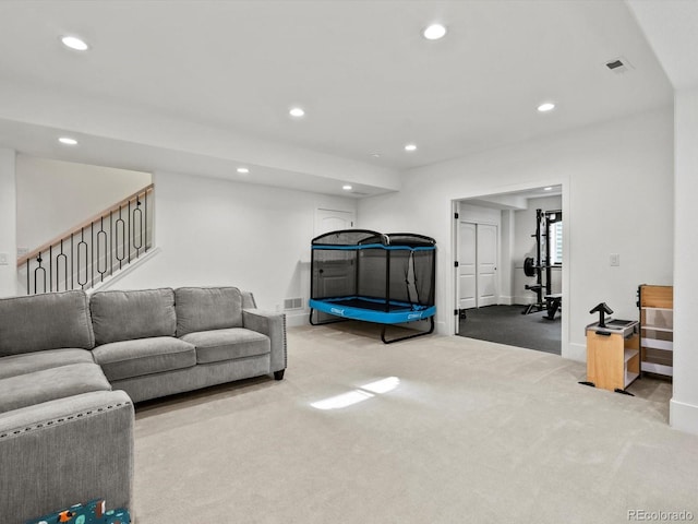 2463 Tavern Way, Castle Rock, CO 80104 - carpeted living room featuring recessed lighting, baseboards, and stairs
