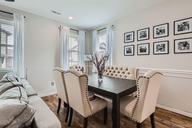 8433 Mount Kataka Loop, Littleton, CO 80125 - dining room with baseboards, dark wood-style floors, visible vents, and recessed lighting