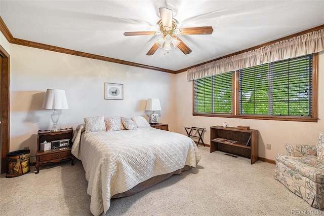 9873 Greensview Cir, Lone Tree, CO 80124 - carpeted bedroom with crown molding and a ceiling fan