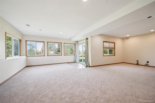 interior space with a wealth of natural light and light colored carpet