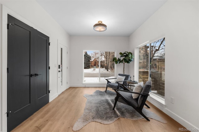 sitting room featuring light hardwood / wood-style flooring