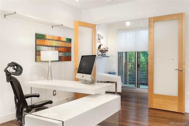 office area with dark hardwood / wood-style floors