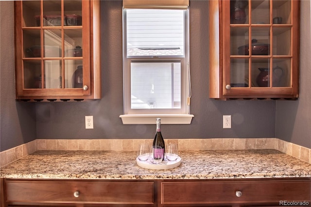 interior space with light stone counters