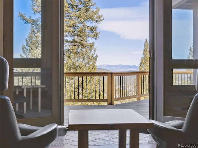 doorway featuring a mountain view