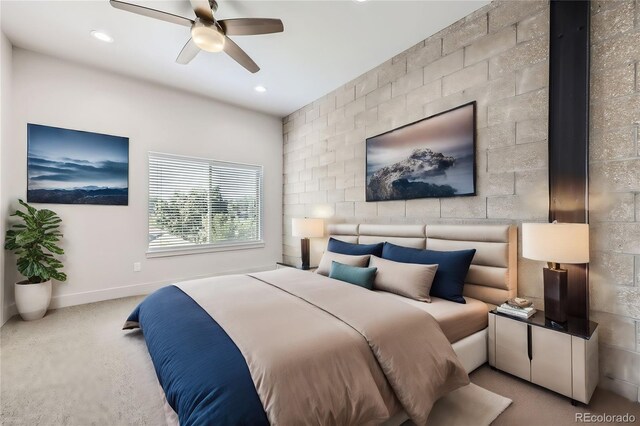 bedroom with carpet flooring and ceiling fan