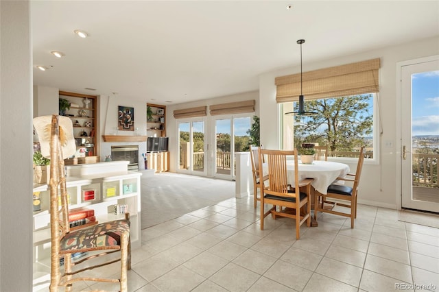 dining room with light colored carpet