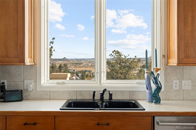 kitchen with stainless steel dishwasher, plenty of natural light, sink, and tasteful backsplash