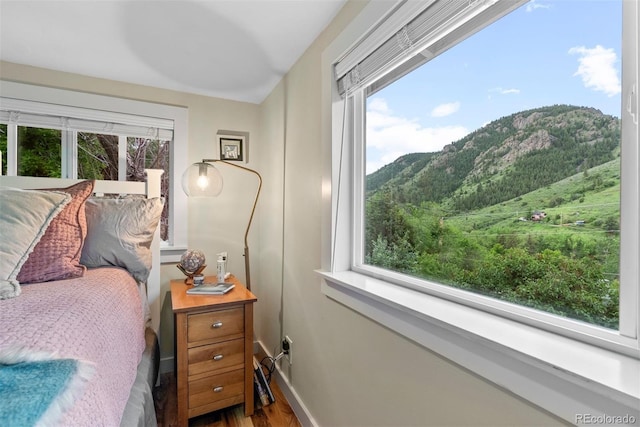 2874 SE Grapevine Rd, Idledale, CO 80453 - bedroom with a mountain view, wood finished floors, and multiple windows