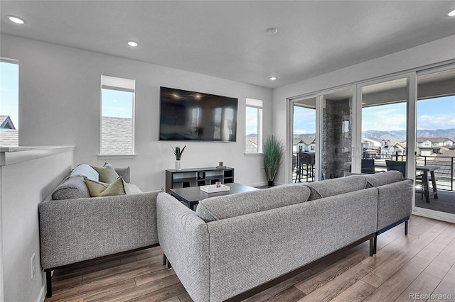 8728 Hotchkiss St, Littleton, CO 80125 - living area featuring wood finished floors and recessed lighting