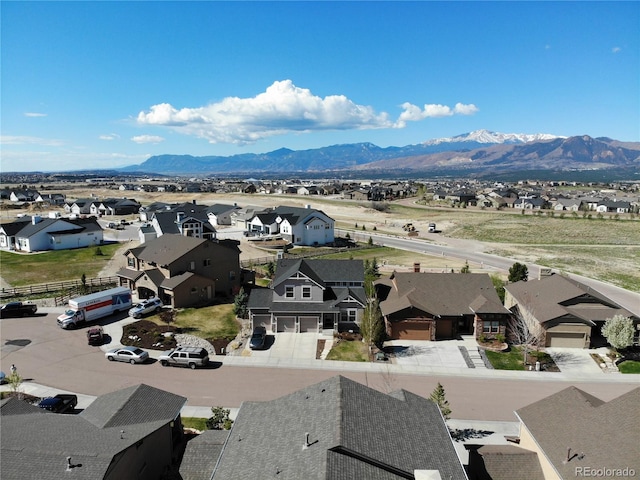 aerial perspective of suburban area featuring a mountainous background