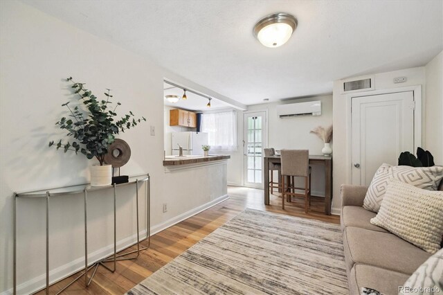 1532 N High St Unit 1, Denver, CO 80218 - living area featuring a wall mounted AC and wood finished floors