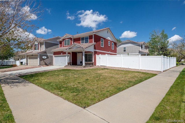 5552 Odessa St, Denver, CO 80249 - view of property featuring a garage, driveway, covered porch, and a tiled roof