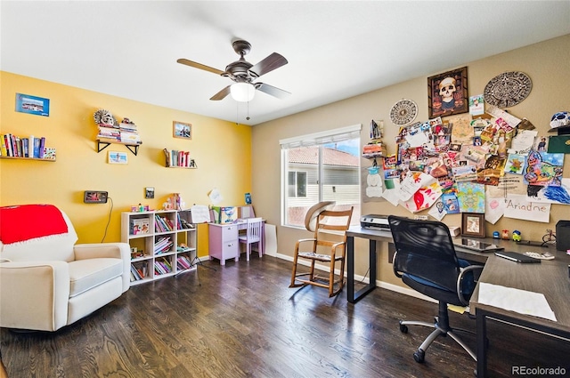 5552 Odessa St, Denver, CO 80249 - office area with wood finished floors, a ceiling fan, and baseboards