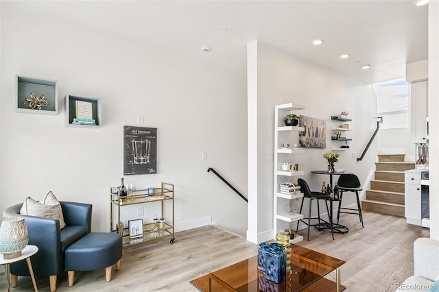 5385 W 14th Ave, Lakewood, CO 80214 - living room with wood finished floors, stairway, recessed lighting, and baseboards