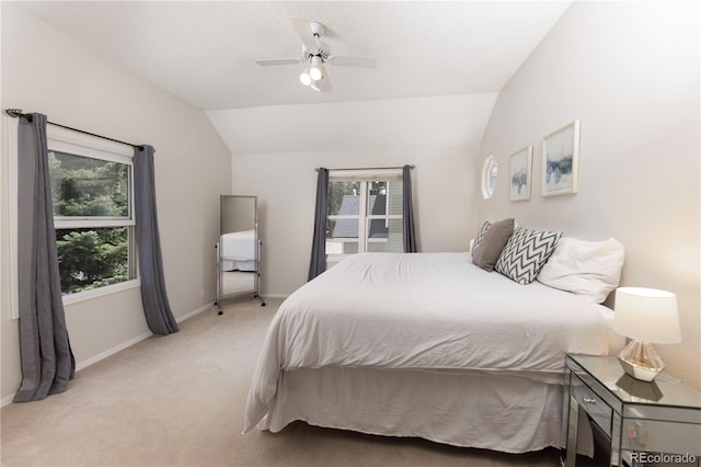 218 Highland Ter, Breckenridge, CO 80424 - bedroom featuring lofted ceiling, carpet floors, multiple windows, and a ceiling fan