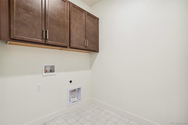 9314 Biscay St, Commerce City, CO 80022 - clothes washing area featuring baseboards, washer hookup, hookup for an electric dryer, and cabinet space