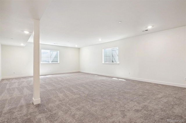 9314 Biscay St, Commerce City, CO 80022 - below grade area with carpet flooring, visible vents, baseboards, and recessed lighting