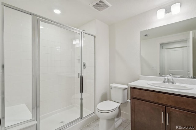 9314 Biscay St, Commerce City, CO 80022 - full bathroom featuring toilet, a stall shower, tile patterned floors, visible vents, and vanity