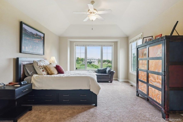 4651 Sonado Pl, Parker, CO 80134 - carpeted bedroom featuring vaulted ceiling and ceiling fan