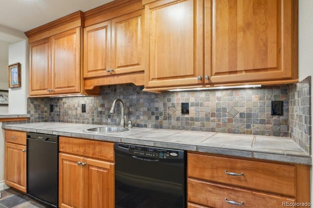 4651 Sonado Pl, Parker, CO 80134 - kitchen with dishwasher, tasteful backsplash, and brown cabinets