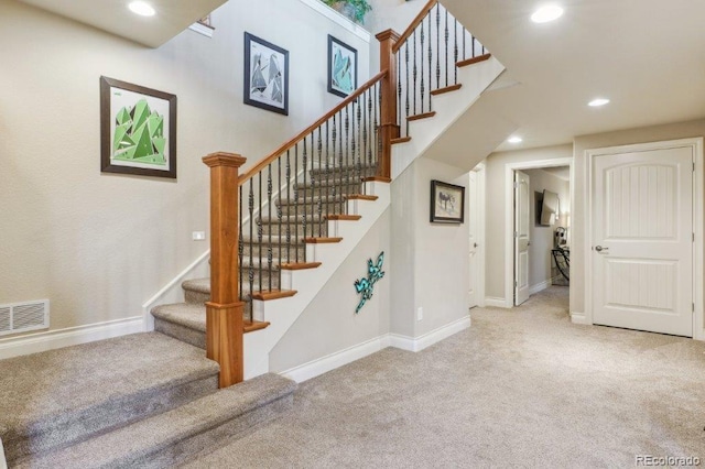 4651 Sonado Pl, Parker, CO 80134 - stairs featuring carpet and recessed lighting