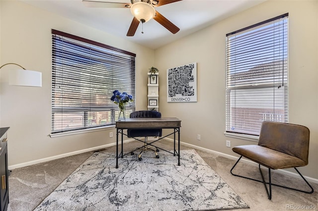7378 Geode Ct, Castle Rock, CO 80108 - office featuring carpet flooring, a ceiling fan, and baseboards