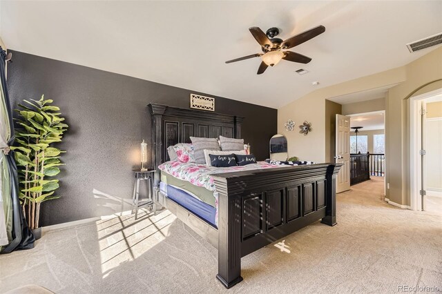 7378 Geode Ct, Castle Rock, CO 80108 - carpeted bedroom featuring lofted ceiling, ceiling fan, and baseboards