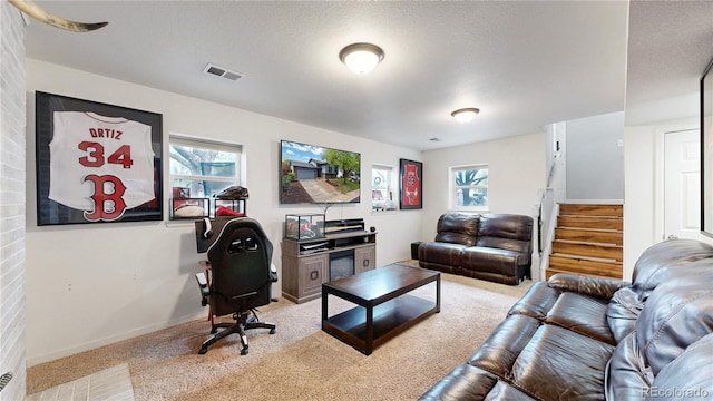10759 Clermont St, Thornton, CO 80233 - living area with carpet, healthy amount of natural light, and stairway