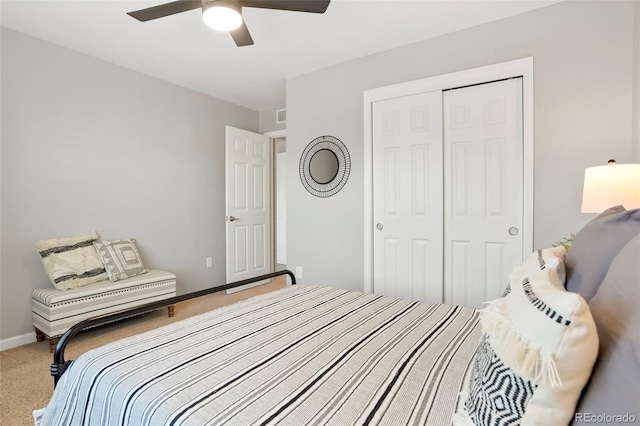 8427 E 35th Ave, Denver, CO 80238 - bedroom featuring carpet floors, a closet, ceiling fan, and baseboards