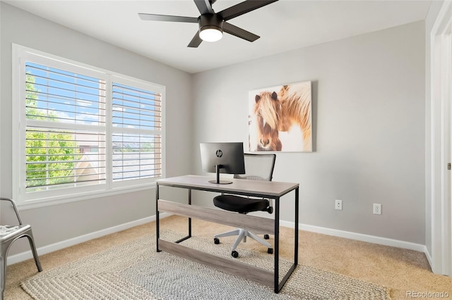 8427 E 35th Ave, Denver, CO 80238 - home office featuring carpet floors, ceiling fan, and plenty of natural light