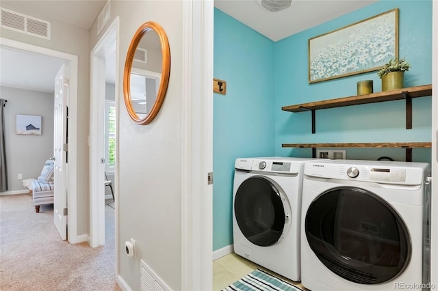 8427 E 35th Ave, Denver, CO 80238 - washroom with independent washer and dryer, light carpet, and baseboards