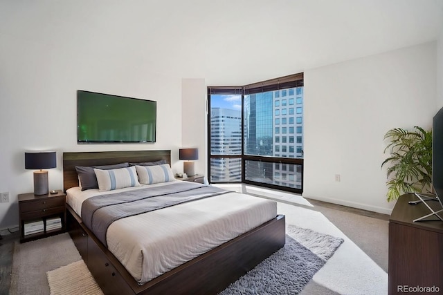 1625 Larimer St Unit 3004, Denver, CO 80202 - bedroom with carpet, a wall of windows, and baseboards