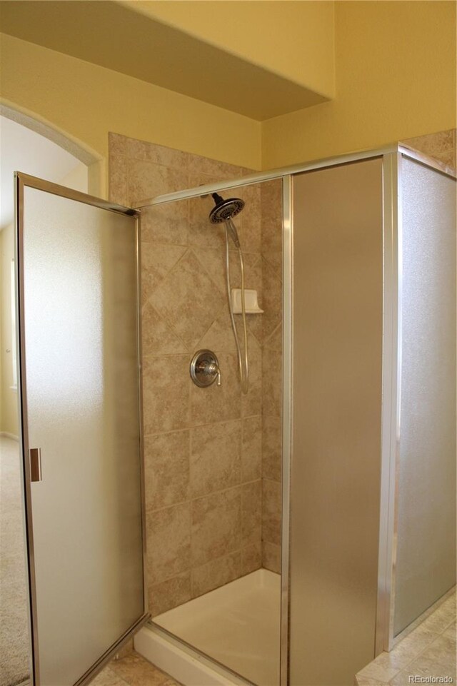 213 Mesa St, Brighton, CO 80601 - full bathroom featuring a shower stall and tile patterned floors