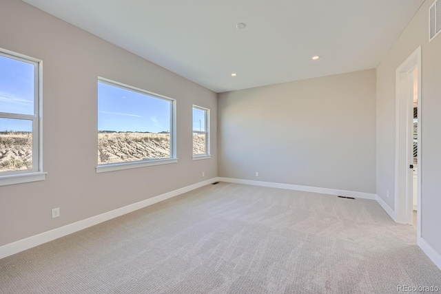 spare room featuring light colored carpet